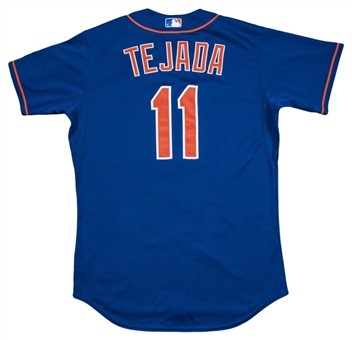 2015 Ruben Tejada Game Used New York Mets Blue Alternate Jersey Used On 9/2/15 For His Inside The Park Home Run! (MLB Authenticated)